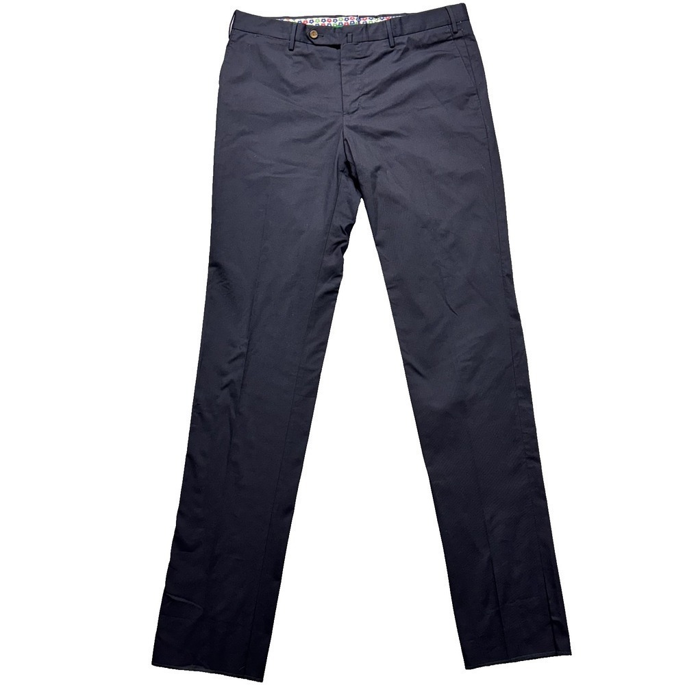 PT01 Flower Pants Mens 52 (36x37) Navy Blue Slim Fit Italian Dress Chino Stretch